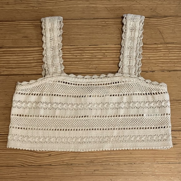 Aerie Cotton Crochet Crop Top in Sand Sz XS - Picture 2 of 8